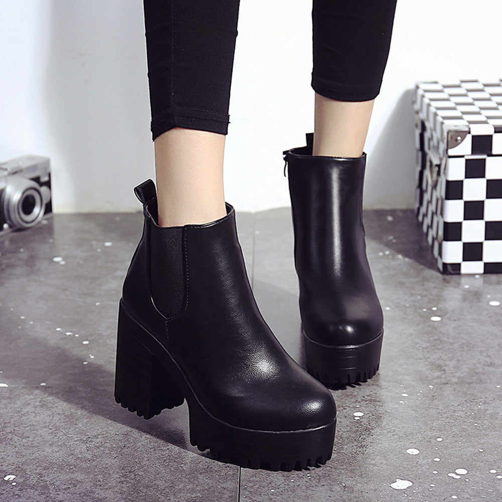 Women Boots Square Heel Platforms Leather Thigh High Pump Boots  Shoes