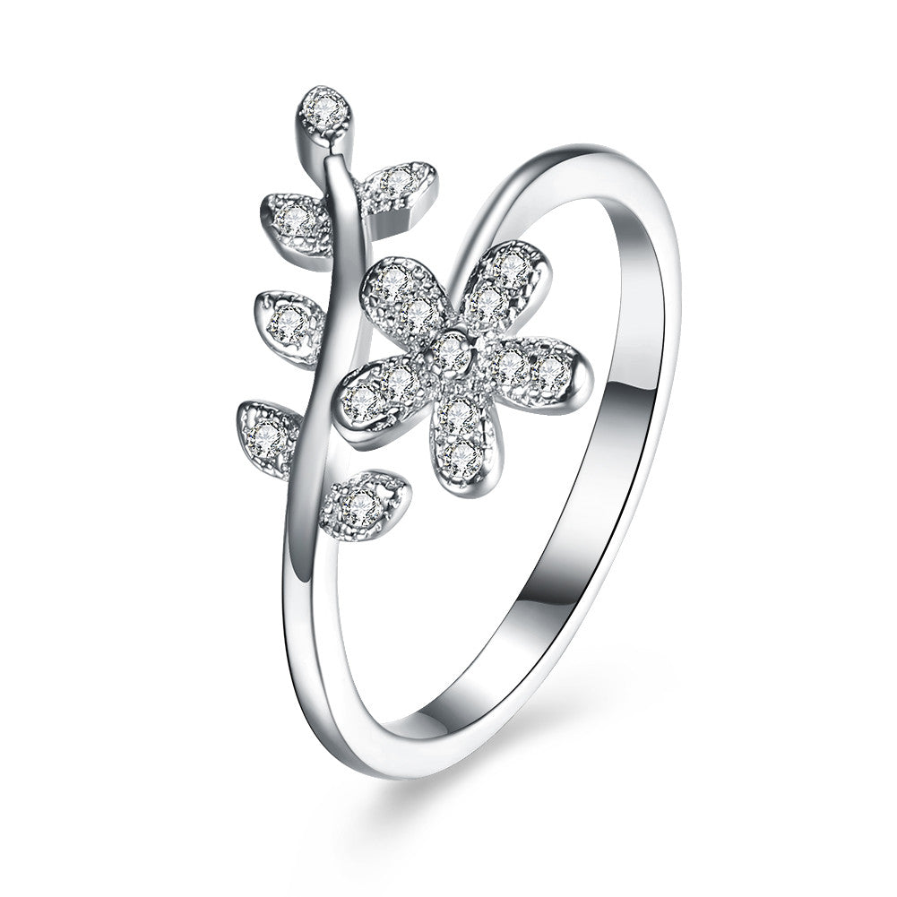 925 Silver Ring floral stone ring jewelry