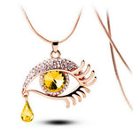 Fashion Magic Eye Crystal Tear Drop Eyelashes Necklace Long Sweater Chain