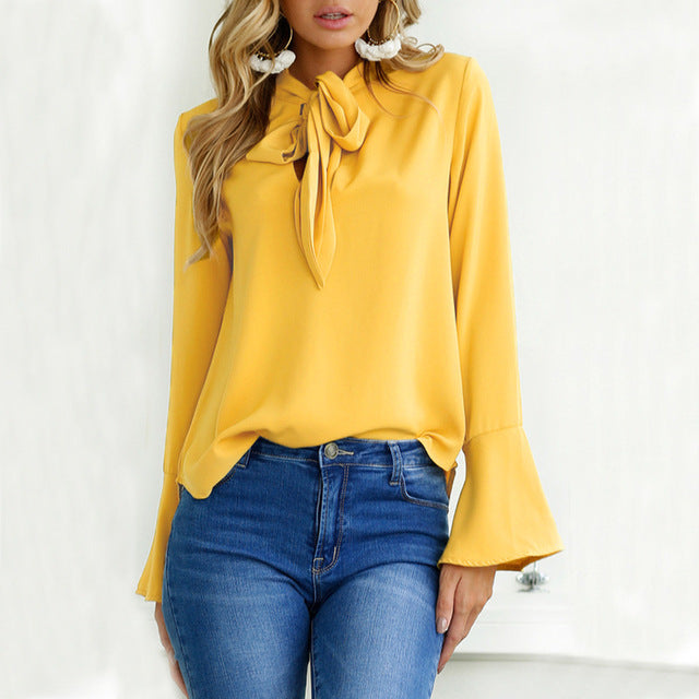 Women Flare Long Sleeve Chiffon